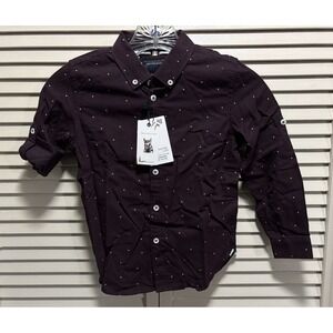 Cactus‎ Boys Youth Long Tab Sleeve Button Up Plum Polkadot Shirt Size 5-6 NWT